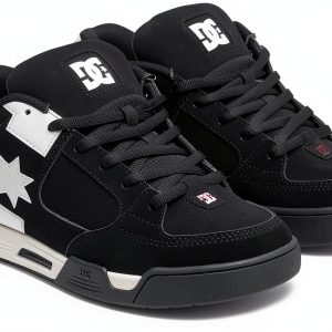 DC Shoes Men's Skate Shoes Black White Leather-0