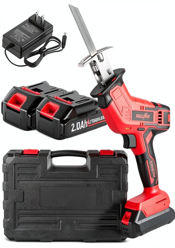 FULLYEA Cordless Reciprocating Saw Red Carbon Steel-0