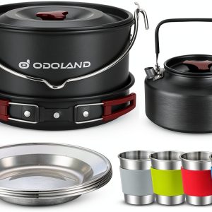 Odoland 22‑Piece Camping Cookware Set Cyan Aluminum 4‑Person Kit-0