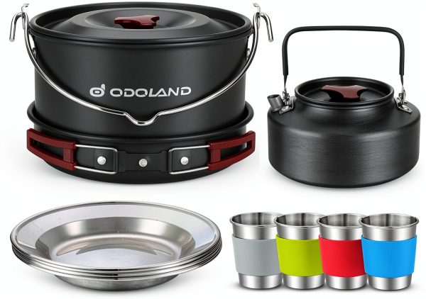 Odoland 22‑Piece Camping Cookware Set Cyan Aluminum 4‑Person Kit-0