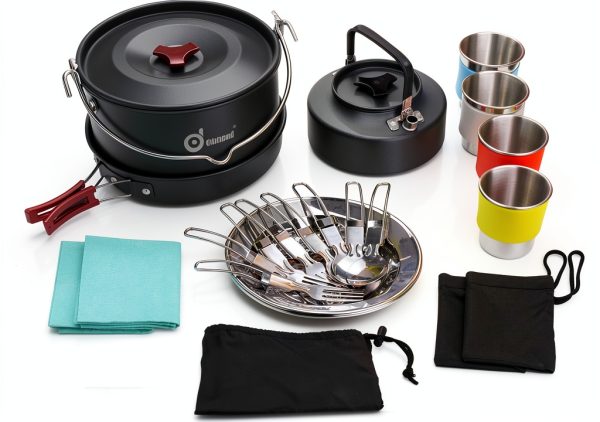 Odoland 22‑Piece Camping Cookware Set Cyan Aluminum 4‑Person Kit-8