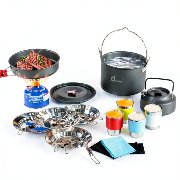 Odoland 22‑Piece Camping Cookware Set Cyan Aluminum 4‑Person Kit-6