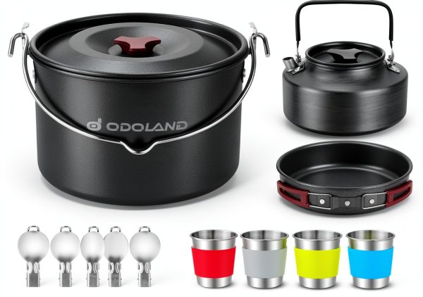 Odoland 22‑Piece Camping Cookware Set Cyan Aluminum 4‑Person Kit-1