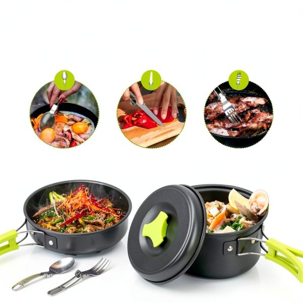 15pcs Camping Cookware Mess Kit,Non-Stick Lightweight Pots Set Portable Outdoor Cookware for Camping Backpacking Hiking Outdoor Cooking and Picnic-3