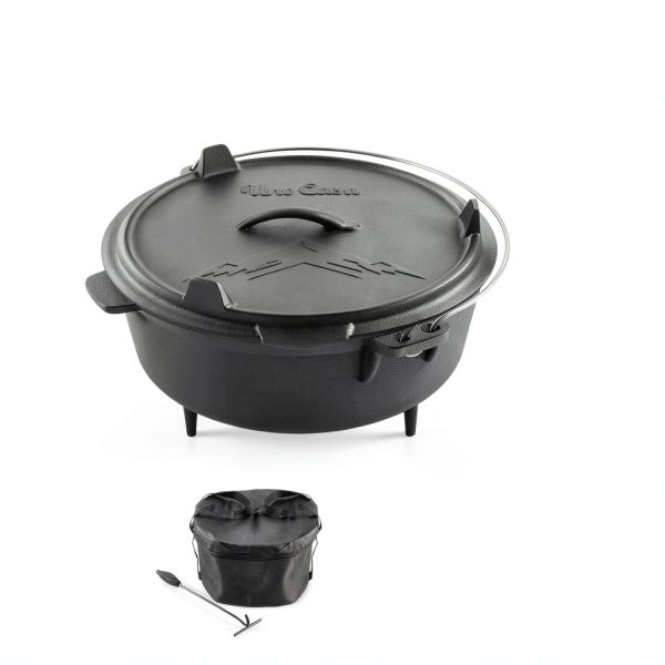 Cast Iron Camping Dutch Oven 6qt Uno Casa Preseasoned with Lid Lifter-3