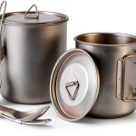 Odoland Titanium Camping Cookware 420ML & 750ML Titanium Pot with Lid and Spork Lightweight Camping Pot for Backpacking Hiking Traveling and Picnic-0