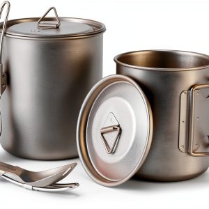 Odoland Titanium Camping Cookware 420ML & 750ML Titanium Pot with Lid and Spork Lightweight Camping Pot for Backpacking Hiking Traveling and Picnic-0