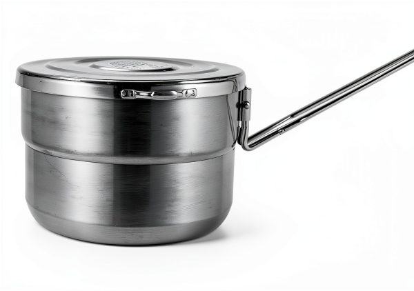 EKDJKK Stainless Steel Camping Cook Pot, 1.5L Camping Cookware with Lid and Folding Handle, Large Capacity Bento Pot for Outdoor Backpacking Camping Hiking Picnic-1