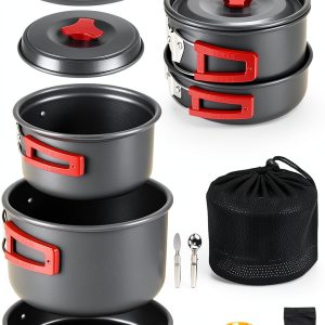 Alocs Camping Cookware, Portable Camping Essentials with Accessories, Camping Gear Camping Cooking Set for Outdoor Cooking, Backpacking, Hiking and Picnic.-0