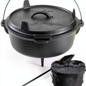 Cast Iron Camping Dutch Oven 6qt Uno Casa Preseasoned with Lid Lifter-0