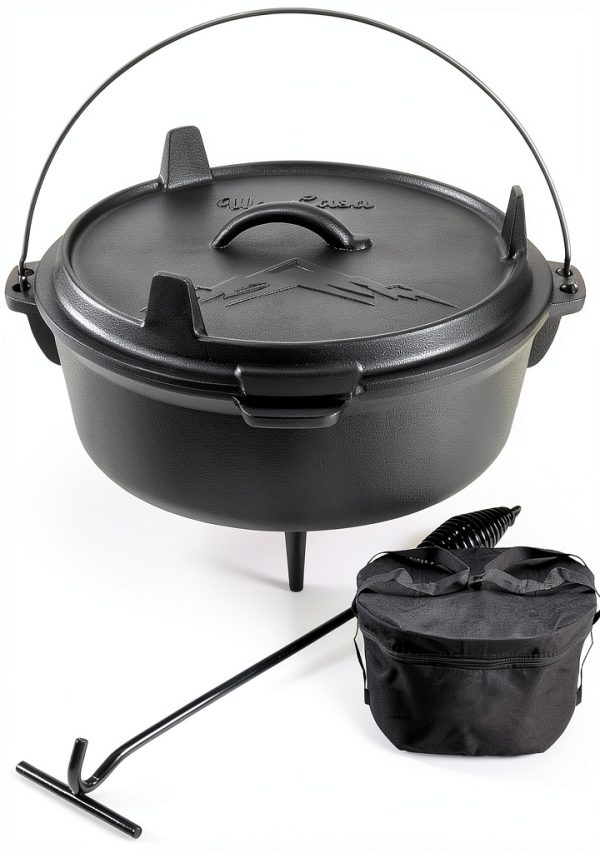 Cast Iron Camping Dutch Oven 6qt Uno Casa Preseasoned with Lid Lifter-0