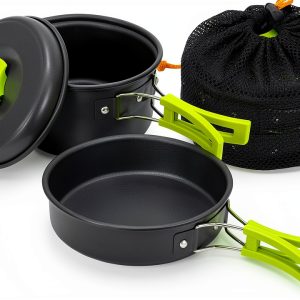 15pcs Camping Cookware Mess Kit,Non-Stick Lightweight Pots Set Portable Outdoor Cookware for Camping Backpacking Hiking Outdoor Cooking and Picnic-0
