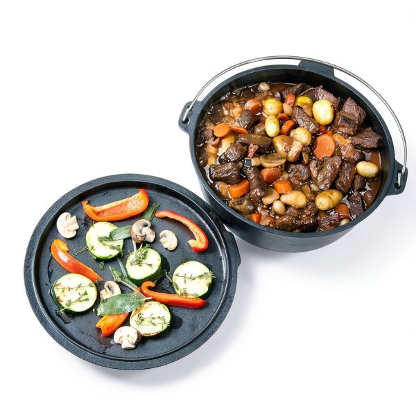 Cast Iron Camping Dutch Oven 6qt Uno Casa Preseasoned with Lid Lifter-6