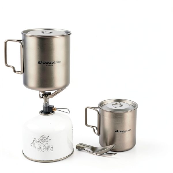 Odoland Titanium Camping Cookware 420ML & 750ML Titanium Pot with Lid and Spork Lightweight Camping Pot for Backpacking Hiking Traveling and Picnic-4