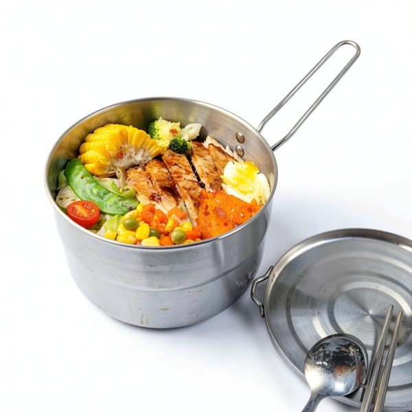 EKDJKK Stainless Steel Camping Cook Pot, 1.5L Camping Cookware with Lid and Folding Handle, Large Capacity Bento Pot for Outdoor Backpacking Camping Hiking Picnic-5