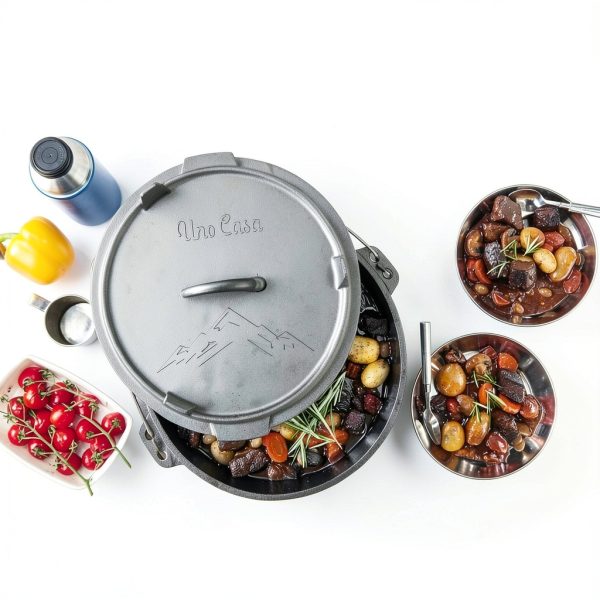 Cast Iron Camping Dutch Oven 6qt Uno Casa Preseasoned with Lid Lifter-5