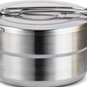 EKDJKK Stainless Steel Camping Cook Pot, 1.5L Camping Cookware with Lid and Folding Handle, Large Capacity Bento Pot for Outdoor Backpacking Camping Hiking Picnic-0