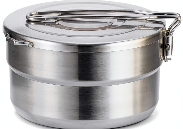 EKDJKK Stainless Steel Camping Cook Pot, 1.5L Camping Cookware with Lid and Folding Handle, Large Capacity Bento Pot for Outdoor Backpacking Camping Hiking Picnic-0