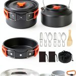 Camping Cooking Set Camping Cookware Outdoor Aluminum Mess Kit with Frying Pan, Pot with Lid, 1.2L Kettle Set and 2 Stainless Steel Plate, 2 Folding Cups and 2 Set Knives Spoons for Backpacking Picnic-0