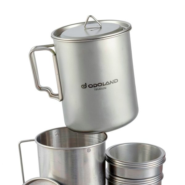 Odoland Titanium Camping Cookware 420ML & 750ML Titanium Pot with Lid and Spork Lightweight Camping Pot for Backpacking Hiking Traveling and Picnic-2