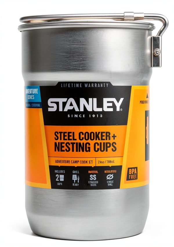 Stanley Adventure Nesting Two Cup Stainless Steel Cookset | 32 oz Pot and Lid with Fold & Lock Handle | Camping Essentials for Your Camp Kitchen | BPA-Free | Stainless Steel-4