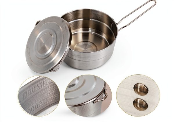EKDJKK Stainless Steel Camping Cook Pot, 1.5L Camping Cookware with Lid and Folding Handle, Large Capacity Bento Pot for Outdoor Backpacking Camping Hiking Picnic-2