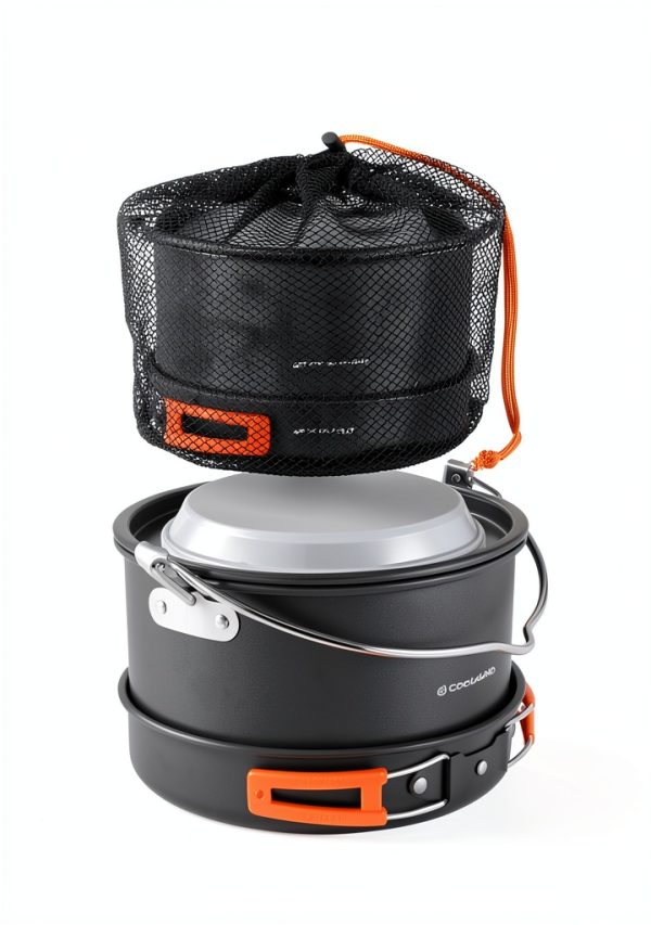 Odoland 18pcs Camping Cookware Large Size Hanging Pot Pan Kettle Set with Plastic Plates Bowls Soup Spoon for Camping, Backpacking, Outdoor Cooking and Picnic-1
