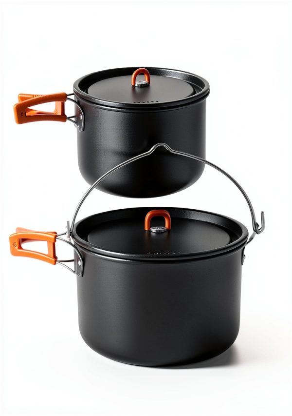 Odoland 18pcs Camping Cookware Large Size Hanging Pot Pan Kettle Set with Plastic Plates Bowls Soup Spoon for Camping, Backpacking, Outdoor Cooking and Picnic-2