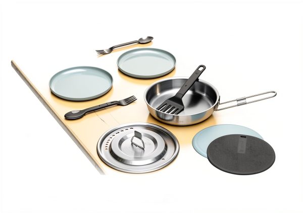 Stanley Wildfare Core 12-Piece Stainless Steel Fry Pan Cook Set | 1 qt Fry Pan with Fold & Lock Handle | Plates, Utensils, Spatula | Camping Essentials for Your Camp Kitchen | BPA-Free-3
