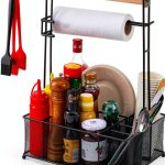 Grill Caddy, Picnic BBQ Organizer for Camping Outdoor Mesh Basket with 3 Hanging Hooks and Paper Towel Holder, Ideal Table Storage Tools for RV Camper/Tailgating/Flatware-0