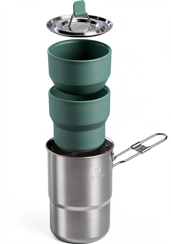 Stanley Wildfare Go 4-Piece Stainless Steel Two Cup Cook Set | 32 oz Pot and Lid with Fold & Lock Handle | 2 Stacking Cups | Camping Essentials for Your Camp Kitchen | BPA-Free | Shale + Charcoal-1