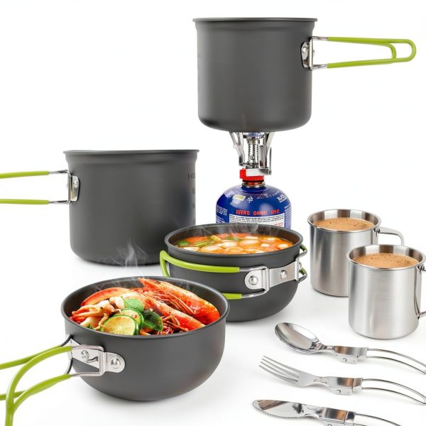 Odoland 16pcs Camping Cookware Mess Kit, Lightweight Pot Pan Mini Stove with 2 Cups, Fork Spoon Kits for Backpacking, Outdoor Camping Hiking and Picnic-7
