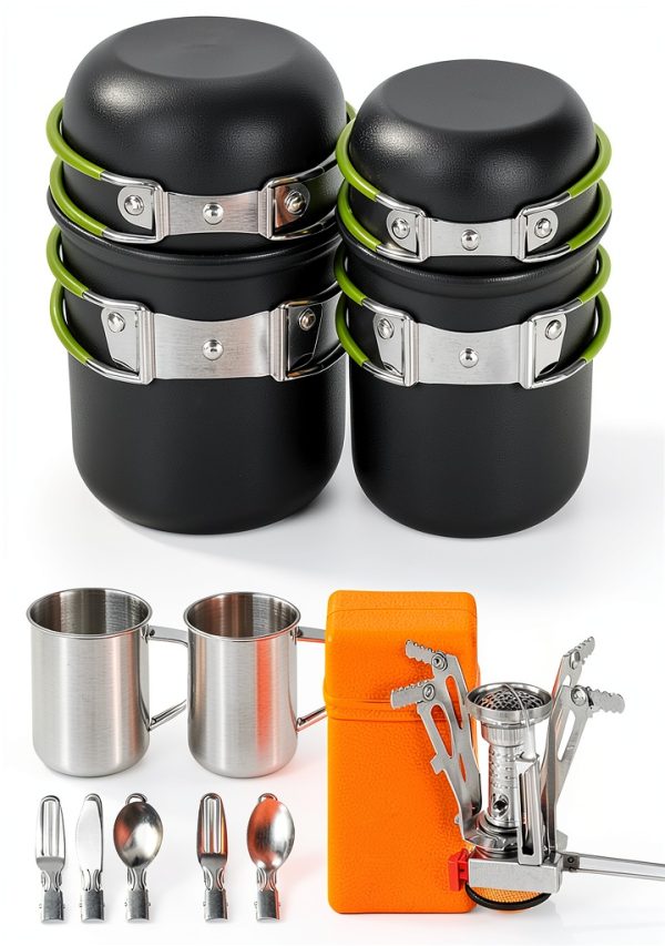Odoland 16pcs Camping Cookware Mess Kit, Lightweight Pot Pan Mini Stove with 2 Cups, Fork Spoon Kits for Backpacking, Outdoor Camping Hiking and Picnic-0