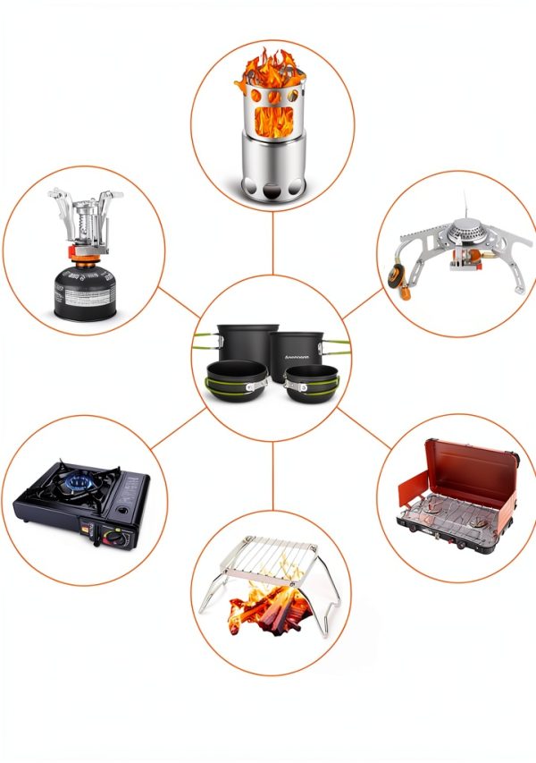 Odoland 16pcs Camping Cookware Mess Kit, Lightweight Pot Pan Mini Stove with 2 Cups, Fork Spoon Kits for Backpacking, Outdoor Camping Hiking and Picnic-4
