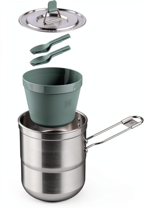 Stanley Wildfare Go Two Bowl Mess Kit | 8pc Portable Pot & Cookware Set | 1.25qt Stainless Steel Pot w/Locking Handle, Lid, 2 Bowls & Sporks-1