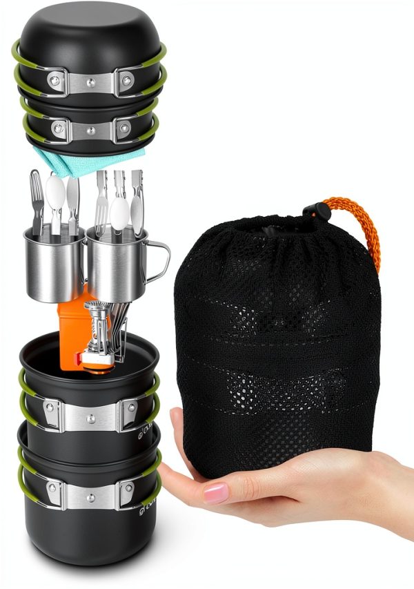 Odoland 16pcs Camping Cookware Mess Kit, Lightweight Pot Pan Mini Stove with 2 Cups, Fork Spoon Kits for Backpacking, Outdoor Camping Hiking and Picnic-3
