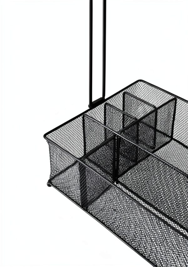 Grill Caddy, Picnic BBQ Organizer for Camping Outdoor Mesh Basket with 3 Hanging Hooks and Paper Towel Holder, Ideal Table Storage Tools for RV Camper/Tailgating/Flatware-3